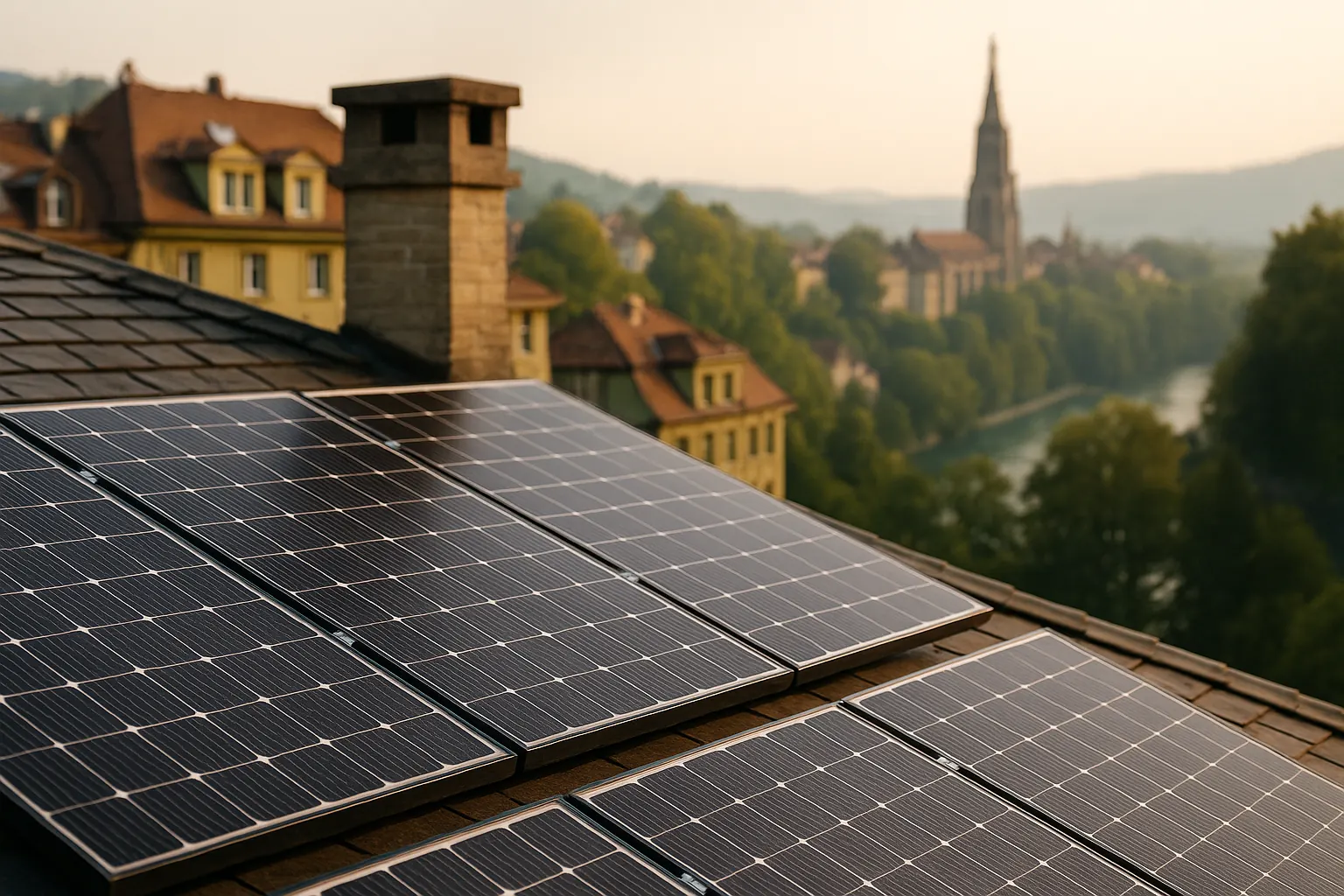 Solaranlage auf einem typischen Dach in Bern